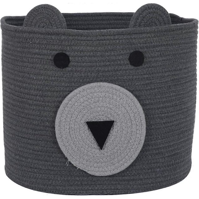 Cotton Rope Storage Basket with Cute Bear Design, Toy Storage Bin with Handles, Woven Laundry Hamper, Baby Nursery Organizer for Toys, Blanket, Clothe