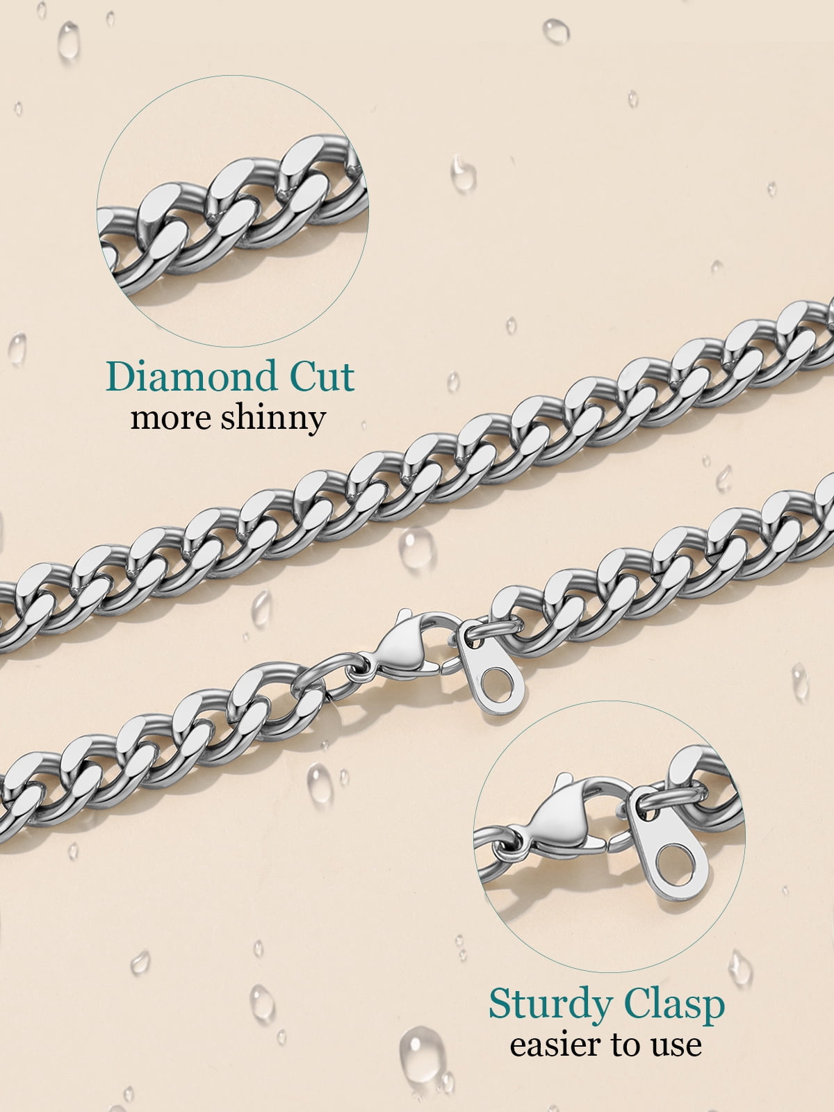 FaithHeart Cuban Link Chain Necklace for Men Stainless Steel Silver Jewelry Gift with Card To My Son Birthday Christmas Graduation 7mm 20"