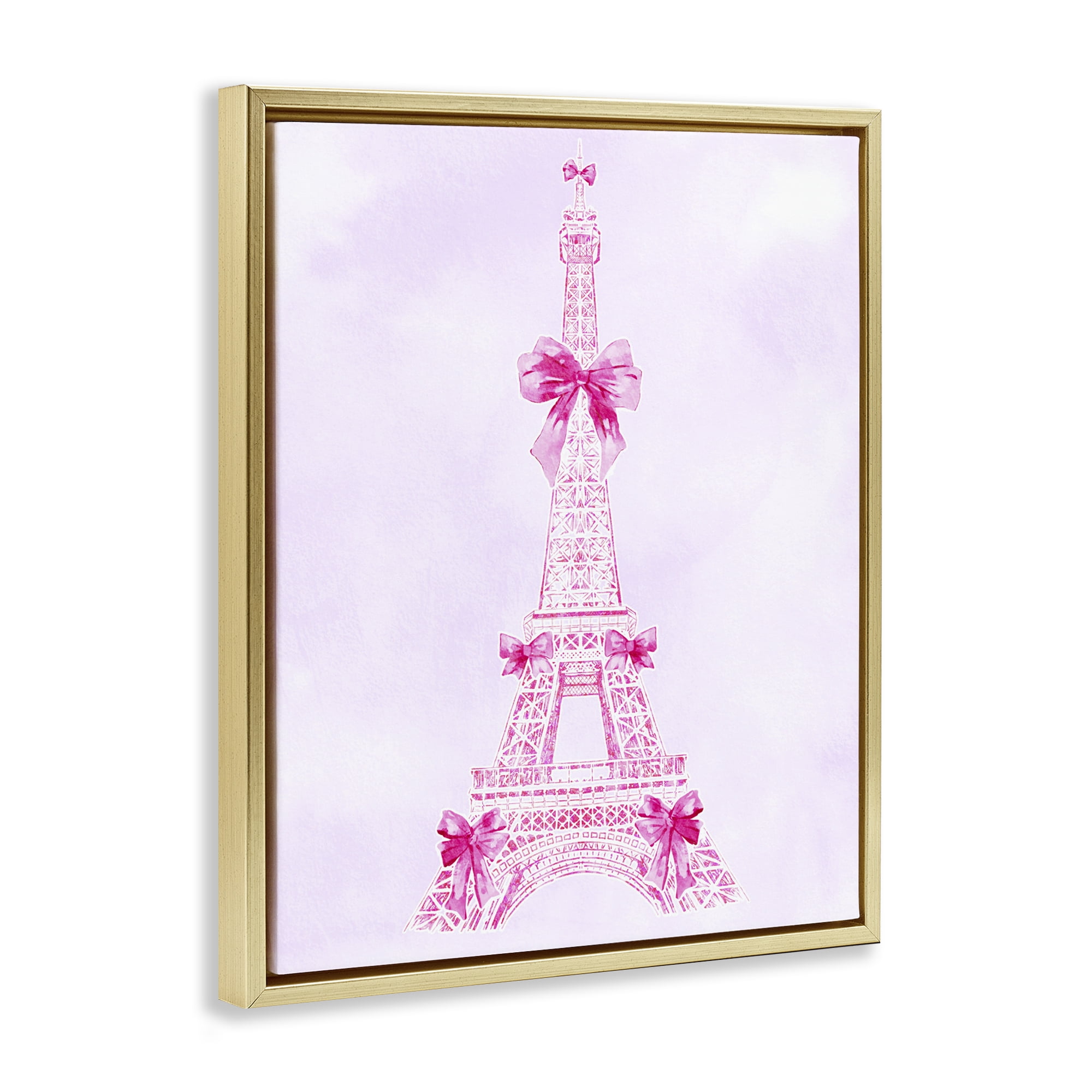 Stupell Industries Ribbon Bedecked Eiffel Tower Gold Framed Floater Canvas Wall Art, design by Ziwei Li
