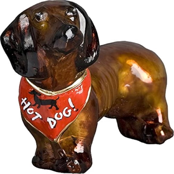 Red Dachshund Doxie with Hotdog Bandana Dog Polish Glass Christmas Ornament