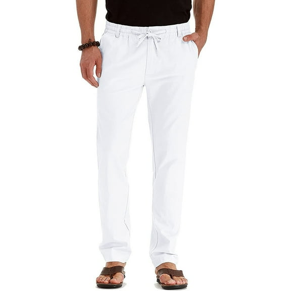 Men's Drawstring Linen Pants Casual Loose Trousers