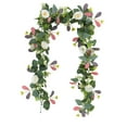 thumbnail image 2 of Luxcidy Artificial Eucalyptus Garland with Flowers, Fake Rose Flower Garland, Floral Vines Roses Eucalyptus Vine for Party Wedding Decor (Red), 2 of 6