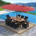 thumbnail image 1 of Gymax Ensemble de 11 Ensemble de Salle à Manger de Patio avec Parasol de Patio Double Face de 15 Pi (Base Incluse) Vin, 1 of 6