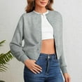 thumbnail image 2 of hoksml Women's Round Neck Knit Sweater Button Cardigan Short Solid Color Long Sleeve Casual Open Front Cropped Knitted Top, 2 of 8