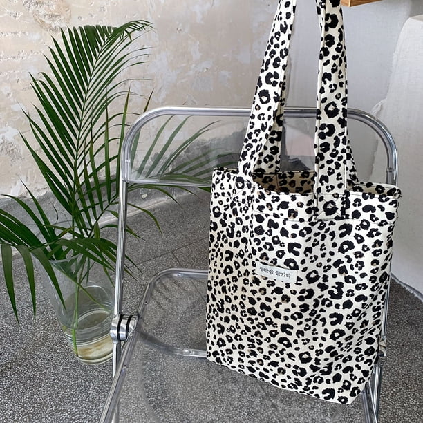 Bolsa de hombro de lona para mujer de mano de gran capacidad vintage con estampado de leopardo (S) Likrtyny Para Estrenar