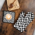 thumbnail image 5 of Black and White Wavy Checkerboard Pattern Kitchen Oven Mitt and Pot Holder Sets 2 Pcs for Baking, Cooking and Grilling, Heat Resistant Up To 392 °F, 5 of 7