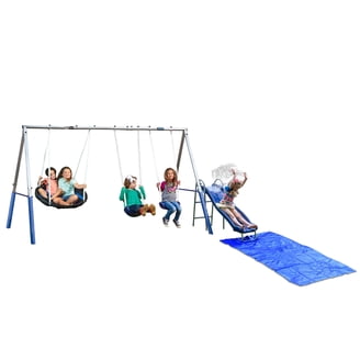 SMkidsport 6-in-1 Metal Swing Set with Slide, Seesaw, Trapeze, 2