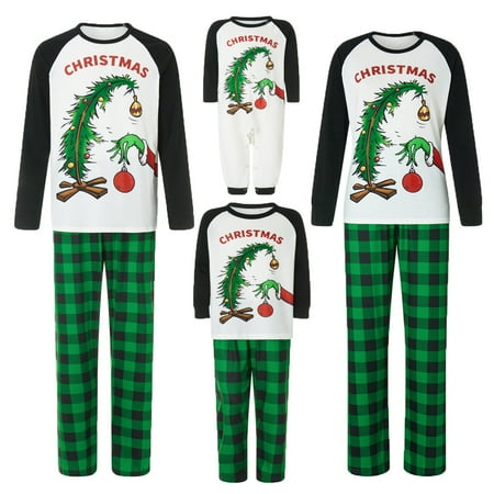 

Christmas Pajamas Set for Family Matching Thief Tops Plaid Pants Set Sleepwear XMAS Jammies