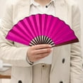 thumbnail image 5 of 8 Inch Red Plain Silk Folding Hand Fan - Compact Vintage Wedding Dance Party Decorative Accessory Gift, 5 of 6