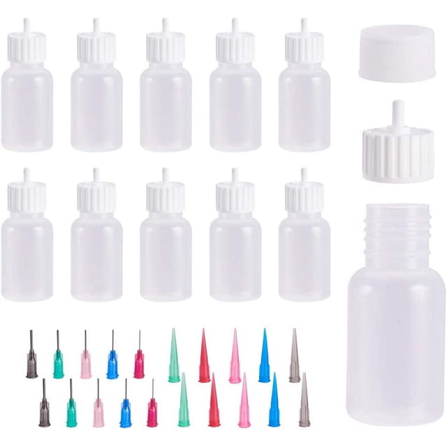 10 paquetes de frascos aplicadores multiusos de 30 ml (1 onza) con punta de precisión para manualidades, con 20 tapas y 20 puntas. Frasco aplicador de pegamento para quilling.