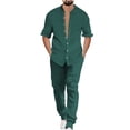 thumbnail image 2 of Aueoeo Man Solid Color 2 Piece Outfit Casual Fashion Lightweight Long Sleeves Shirt & Drawstring Waist Pants Beach Set, 2 of 6