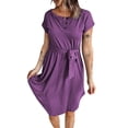 thumbnail image 1 of Robes pour Femmes 2024 Été Robes Oversize pour Col en V Boutons Manches Courtes Robe Couleur Unie avec Ceinture Manches Robe Décontractée 50 % de Réduction Liquidation!, 1 of 5