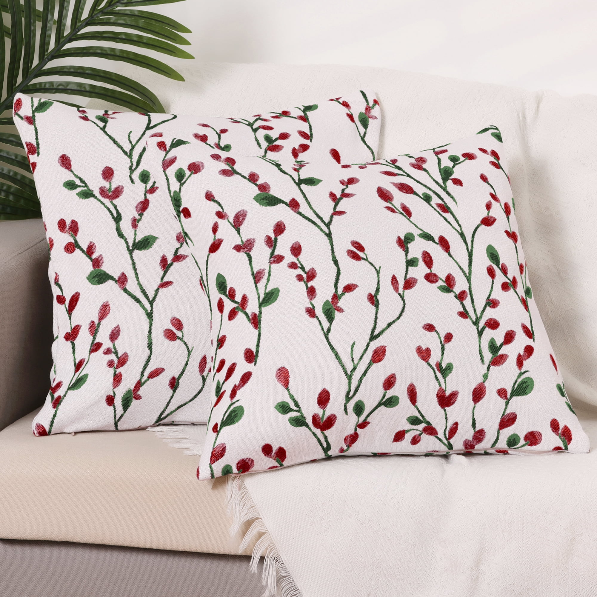 Unique Bargains Floral Pattern Decoration Throw Pillow Cover 2pcs Red Flower 24" x 24"