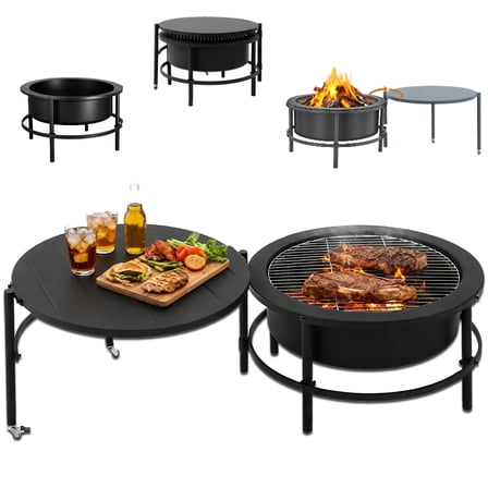 3-in-1 Fire Pits for Outside, 54" Wood Burning Fire Pit Tables, Cold-Rolled Steel Fire Pit with Poker, BBQ Net, Grill Brush and Cover, Backyard Patio Garden Outdoor Fire Pit/BBQ Fire Pit, Black