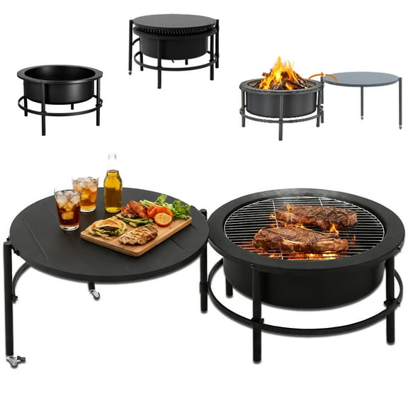 3-in-1 Fire Pits for Outside, 54" Wood Burning Fire Pit Tables, Cold-Rolled Steel Fire Pit with Poker, BBQ Net, Grill Brush and Cover, Backyard Patio Garden Outdoor Fire Pit/BBQ Fire Pit, Black