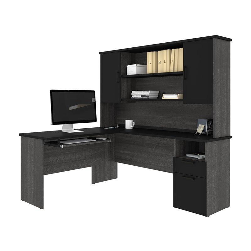 Bestar Norma L Shaped Desk With Hutch, How To Arrange Office With L Shaped Desk