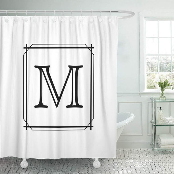 Atabie Personalize Your Black And White, Monogram Initial Shower Curtain