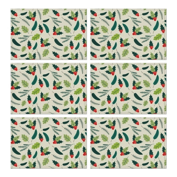 Xmas Placemats Set of 6, 12x17 Inch Waterproof Table Mats - Rustic Vintage Christmas Trees & Deer Design for Holiday Dining Table Setting