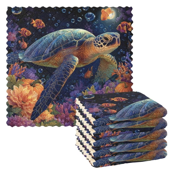 6 Pieces of Kitchen Towels 11x11Inch Kitchen Dish Cloths Kitchen Dish Towels Reuseable Cleaning Cloths Sea Turtle