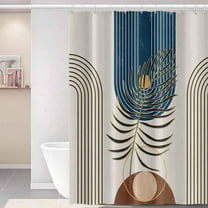 Black Leaves Shower Curtain Set with Hooks Minimalist Mountain Sunrise Shower Curtains for Bathroom Arch Lines Fabric Waterproof Shower Curtain 84x84inches