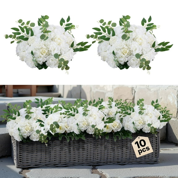 VEVOR Flower Balls Arrangement Bouquet 10 PCS, 17.7-Inch Diameter Artificial Flower Balls Wedding White Roses Centerpieces, Faux Flowers Arrangements for Wedding Centerpiece Home Table Decorations