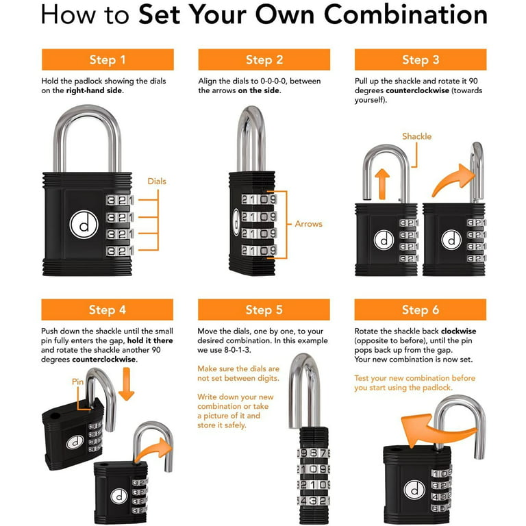 (Black) - Padlock - 4 Digit Combination Lock for Gym, Sports, School & Employee Locker, Outdoor, Fence, Hasp and Storage