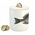 thumbnail image 2 of Fish Piggy Bank, Vintage Design Rock Bass Fish Hand Drawn in Black and White Aquatic Image, Ceramic Coin Bank Money Box for Cash Saving, 3.6" X 3.2", Black White, by Ambesonne, 2 of 4