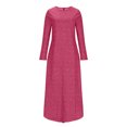 thumbnail image 3 of Women's Fall Casual Long Sleeve Dress Elegant Polka Dots Crewneck Maxi Long Tshirt Dresses with Pockets, 3 of 5