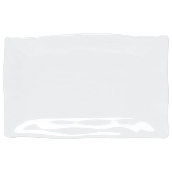 Excellante Classic White Extra Heavy Weight Melamine Dinnerware Collection 13 1/2" X 9 1/8" Wave Rectangular Plate, Comes in Dozen