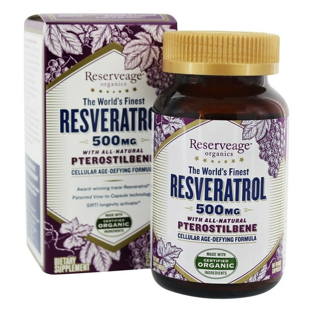 Reserveage Nutrition - Resvératrol avec 500 Mg de Ptérostilbène. - 60 Gélules Végétariennes