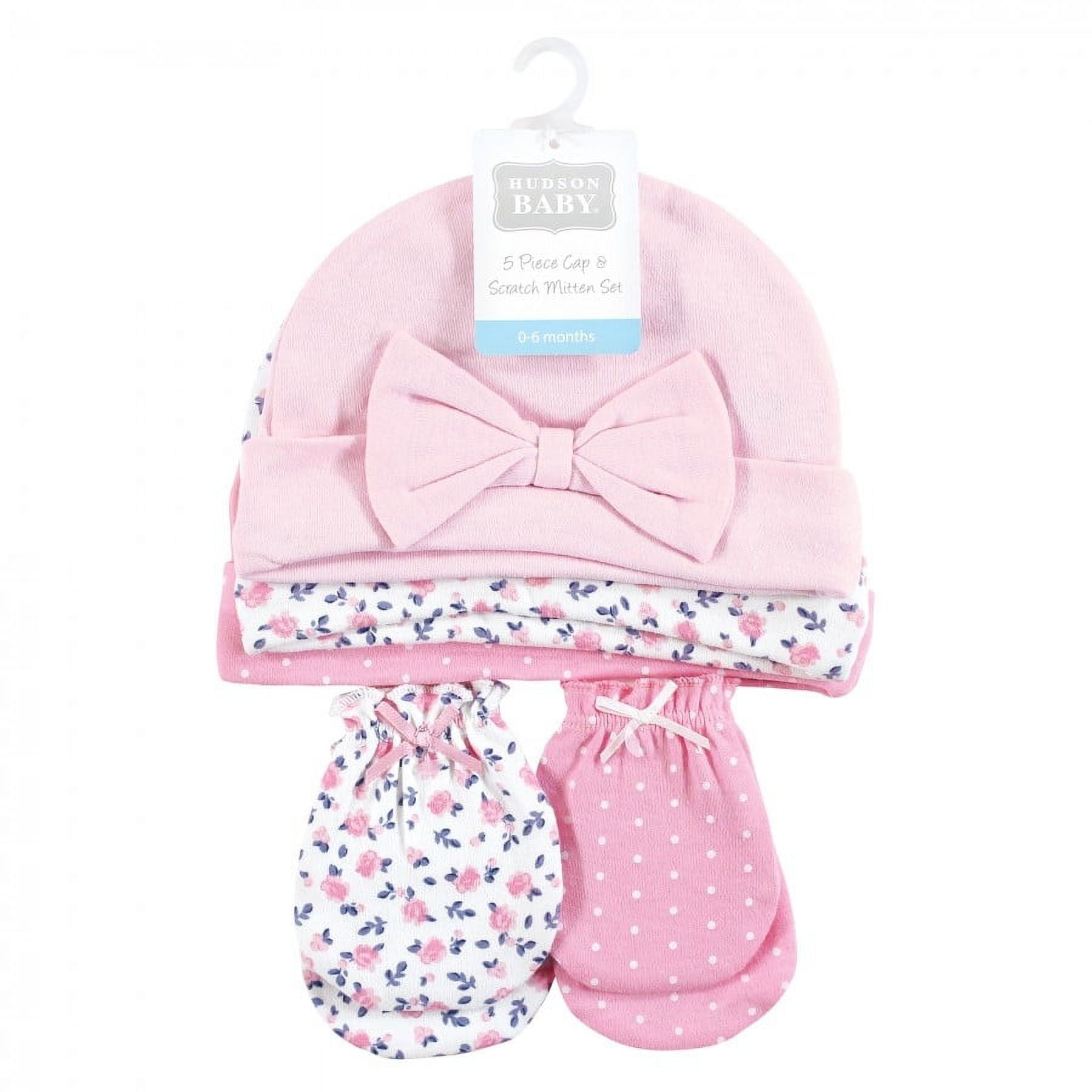 Hudson Baby Infant Girl Cotton Cap and Scratch Mitten Set