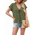 thumbnail image 2 of Women's Crochet V-Neck Short Sleeve Boho Spring Lightweights Tie Front Cardigan for Beach Summer Green XL, 2 of 7