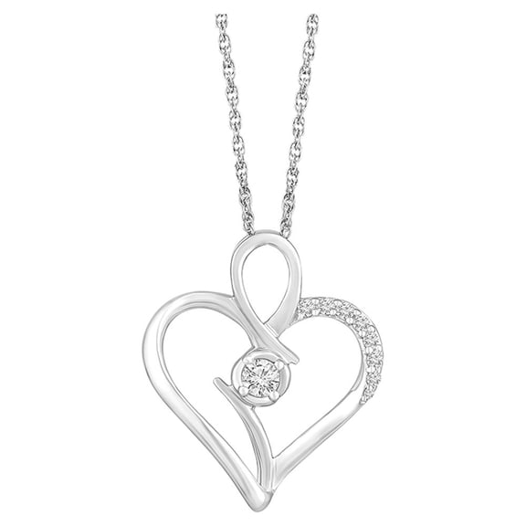 ARAIYA FINE JEWELRY 14K White Gold Lab Grown Diamond Heart Pendant with Silver Rope Chain Necklace (1/4 cttw, E-F Color, VS1 Clarity), 18" for Women