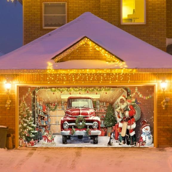 PLPPYFS Large Christmas Garage Door Decorations, Christmas Garage Door Cover Banner Backdrop Wall Background Party Decorations for Photography Background Home Outdoor Wall Door