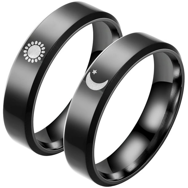 GOOHOCHY 1 par de anillos de promesa de acero inoxidable con forma de luna y sol a juego para él y ella