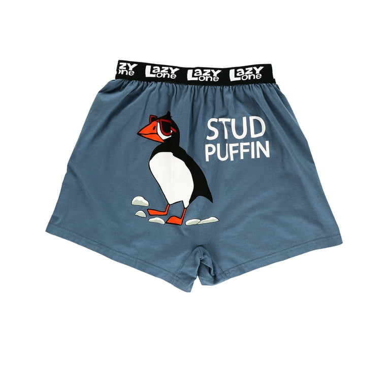 LazyOne Funny Animal Boxers, Blue Stud Puffin, Humorous Underwear, Gag  Gifts for Men (Small)