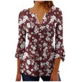 thumbnail image 3 of QATAINLAV Women's Tunic Tops 3/4 Length Sleeve Blouses Dressy Casual V Neck Henley Shirts Spring Summer Fashion Vacation Outfits Wine XXL Lightning Prime Today, 3 of 6