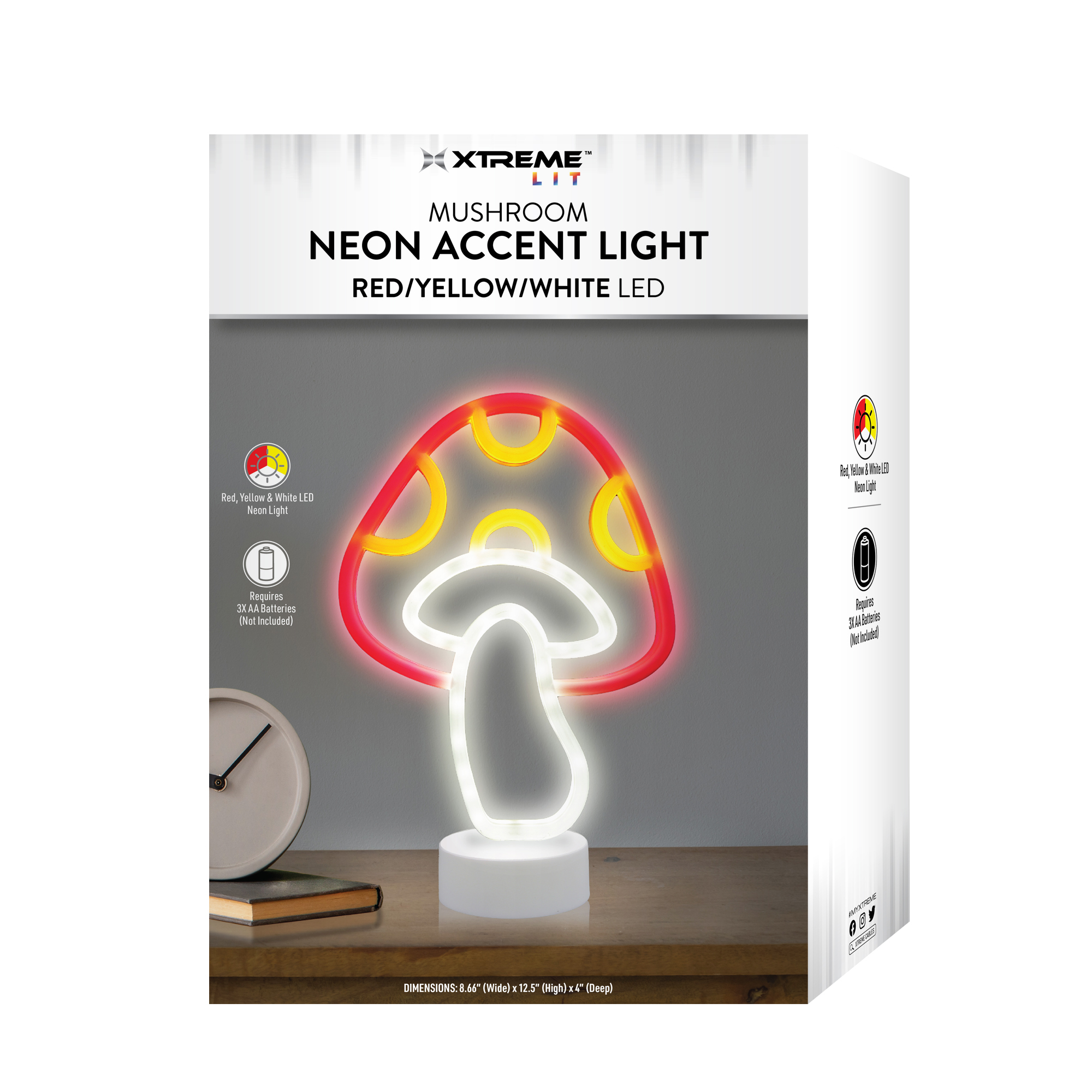 Xtreme Lit Neon Mushroom Lamp, Fun Indoor Novelty Plastic Tabletop Light