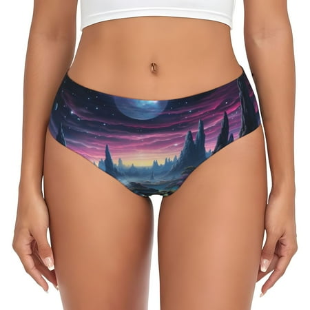 Naloa Fantasy Landscape Starry Night Womens No Show Cotton Underwear Mid-High Waisted Soft Ladies Panties Strech Breathable Briefs -Large