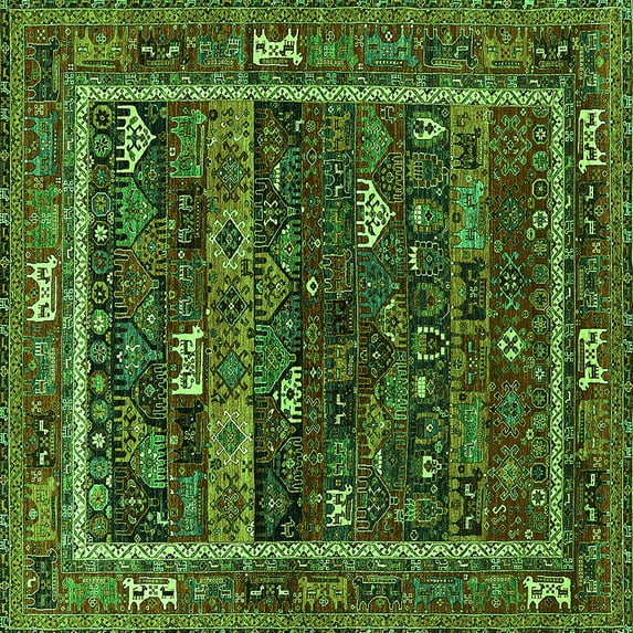 Ahgly Company Indoor Square Oriental Green Industrial Area Rugs, 4' Square