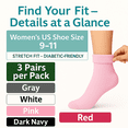 thumbnail image 4 of Women's Diabetic Ankle Socks - 3 Pairs, Soft Cotton, Non-Binding, Seamless Toe, Circulation Support, Shoe Size 9-11(Pink), 4 of 7