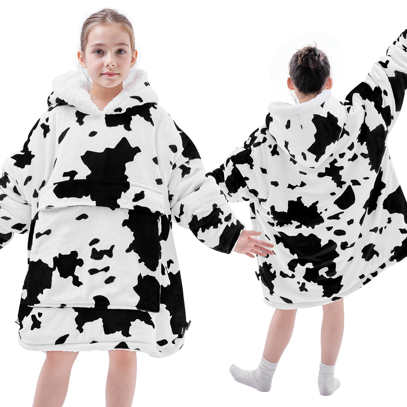 PMONPA Wearable Blanket Hoodie for Kids, Soft Double Layer Sherpa Fleece Sweatshirt,Teen Gifts for Kids, Youth, Boys, Girls, One Size, Cow