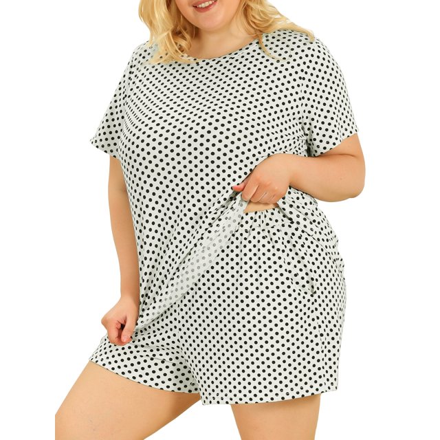 Women's Plus Size Pajamas Set Short Sleeve PolDots Nightwear Sleepwear White 4X