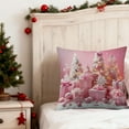 thumbnail image 5 of Horivan 1 Packs Pink Christmas Pillow Cover Santa Claus Printed Plush Cushion Case for Sofa Bed Decor Holiday Home Decoration Gift for Women, 5 of 6