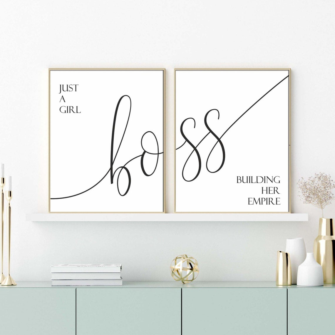 Set of 2 Canvas Prints Just A Girl Boss Building Her Empire Poster Wall Art  Painting For Boss Lady Office Decor Gift for New Office Unframed