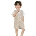 thumbnail image 2 of YHAJDS Boys Formal 4 Piece Short Sleeve Button Down Shirt with Bowtie and Suspenders, 2 of 5