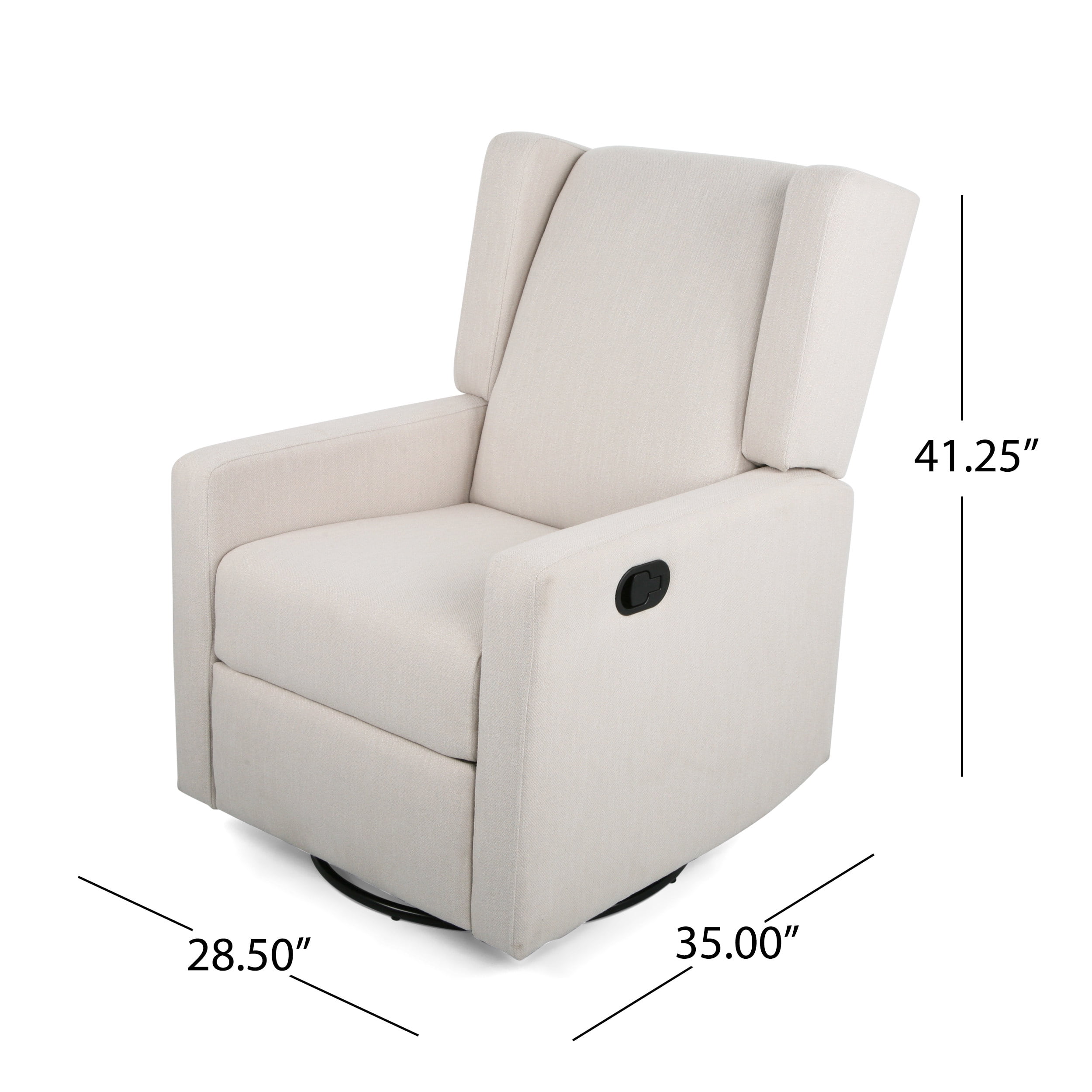 GDF Studio Landau Contemporary Fabric Upholstered Swivel Recliner, Beige and Black
