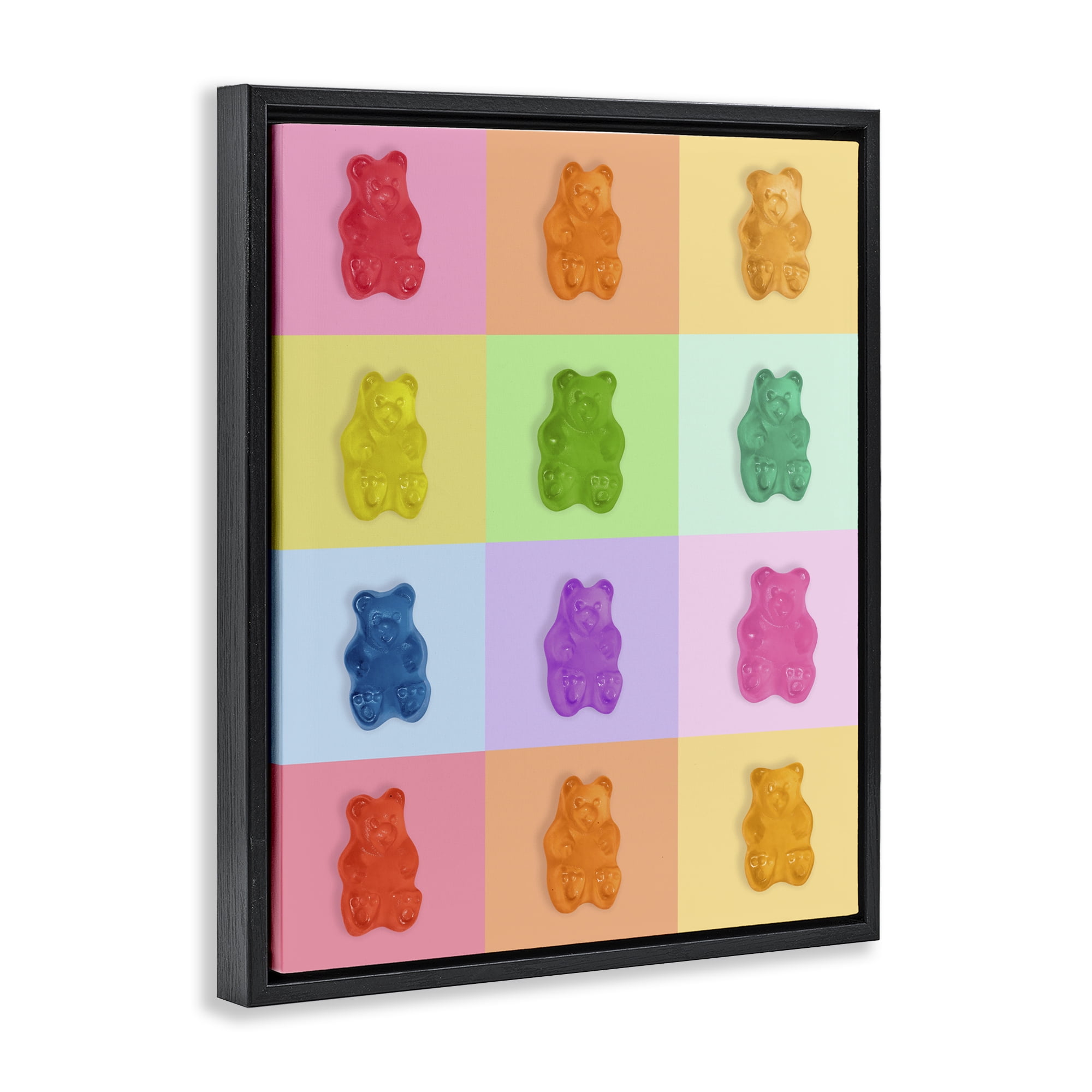 Stupell Industries Rainbow Gummy Bear Candy Grid Black Framed Floater Canvas Wall Art, design by LISH Creative