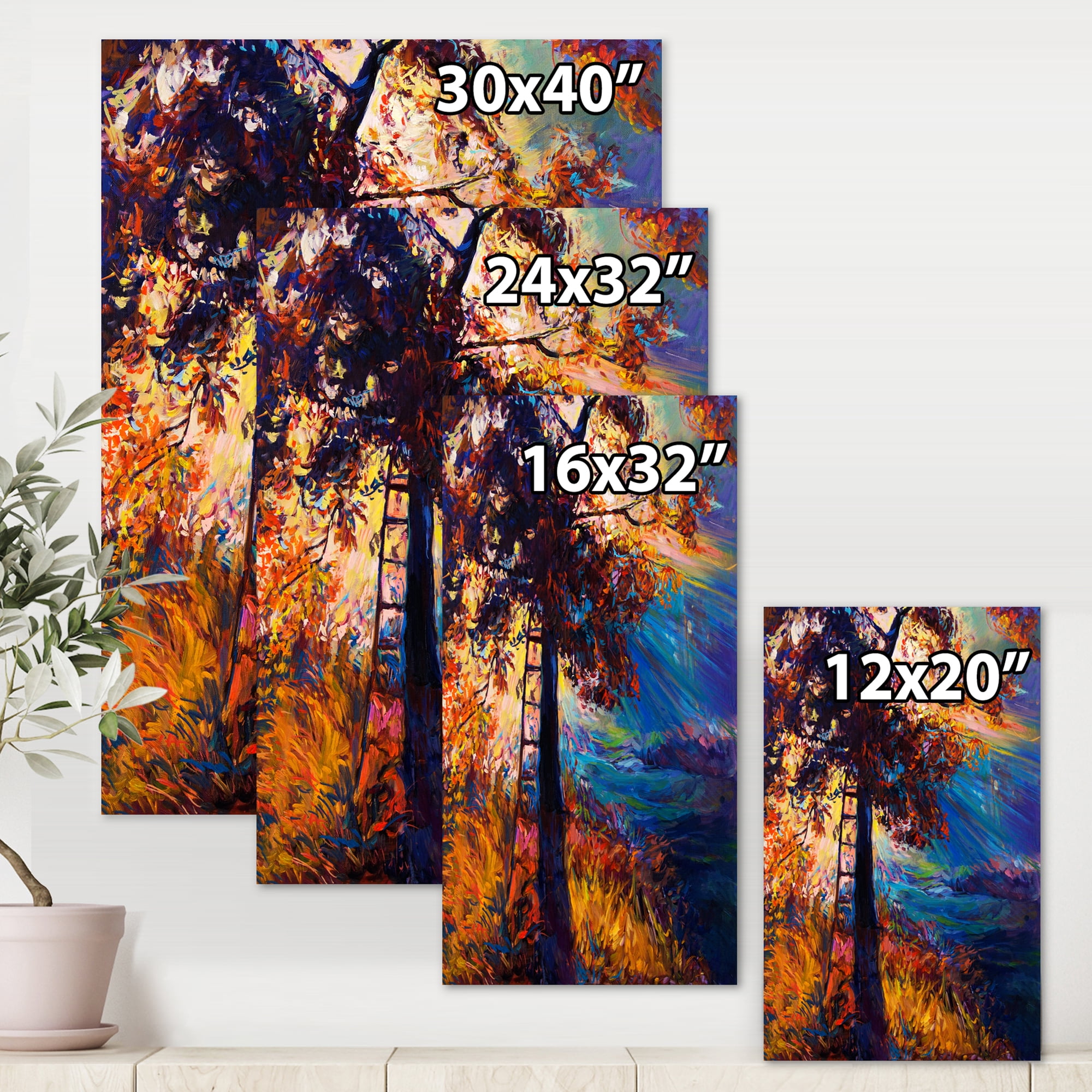 Silhouette Of Autumn Tree In The Sunset Glow 12 in x 8 in Painting Canvas Art Print, by Designart