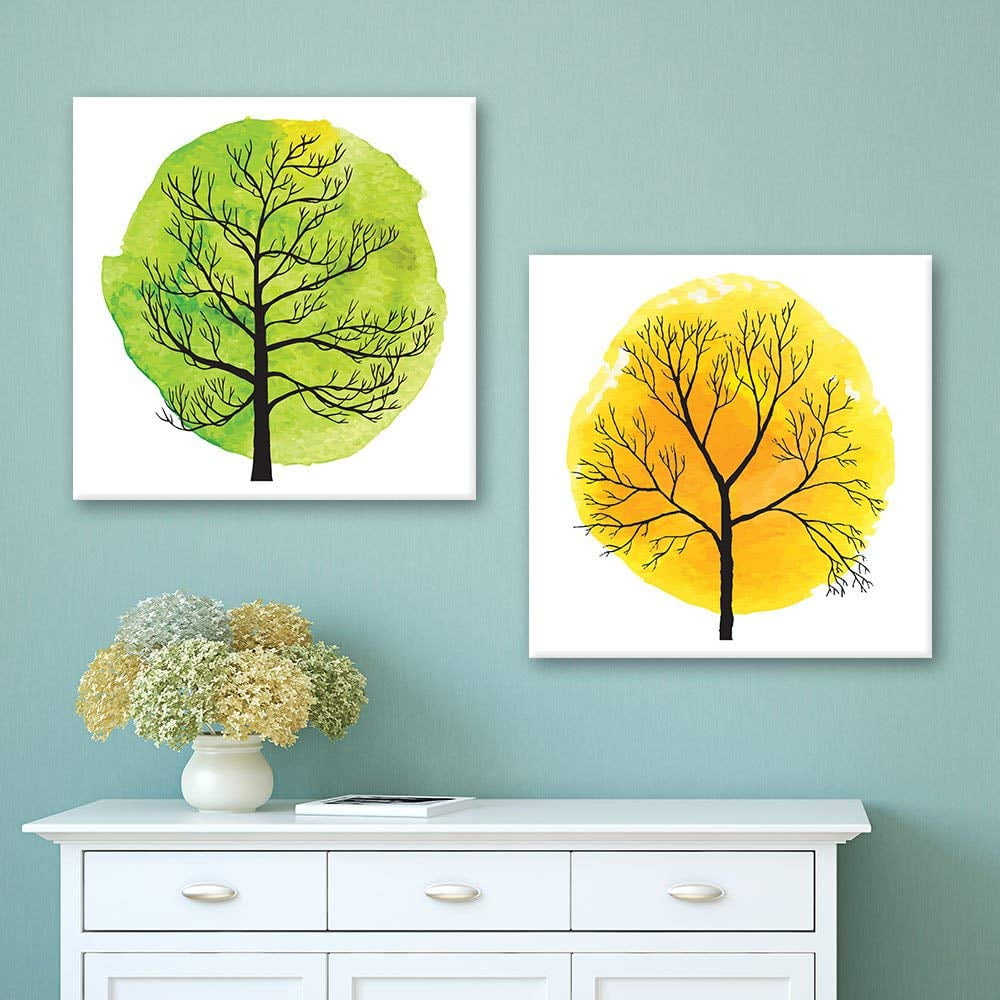 Wall26 2 Panel Square Canvas Wall Art Abstract Green And Yellow Tree Giclee Print Gallery Wrap Modern Home Decor Ready To Hang 16 X16 X 2 Panels Walmart Com Walmart Com
